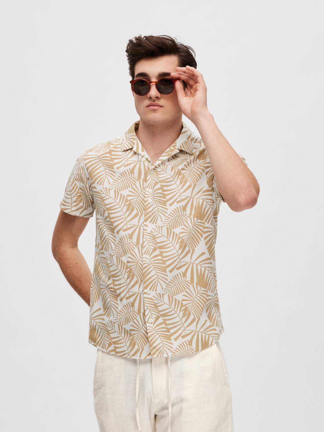 Lin kortarm Skjorte - Mønstret/ White